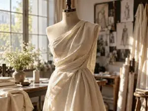 Dressmakers Mannequin Draped in Calico Fabric